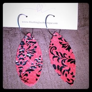Red and black leather earrings